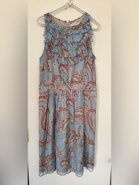 Etro Blue and Red Paisley Ruffle Midi Dress Size IT 46 US 10